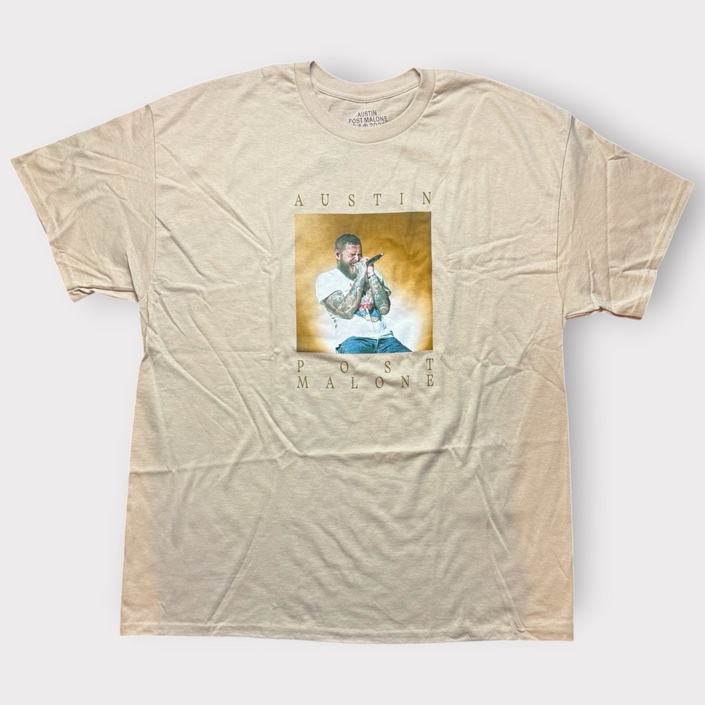 Post Malone Austin Tour 2023 Graphic T-Shirt Tan Mens XXL New